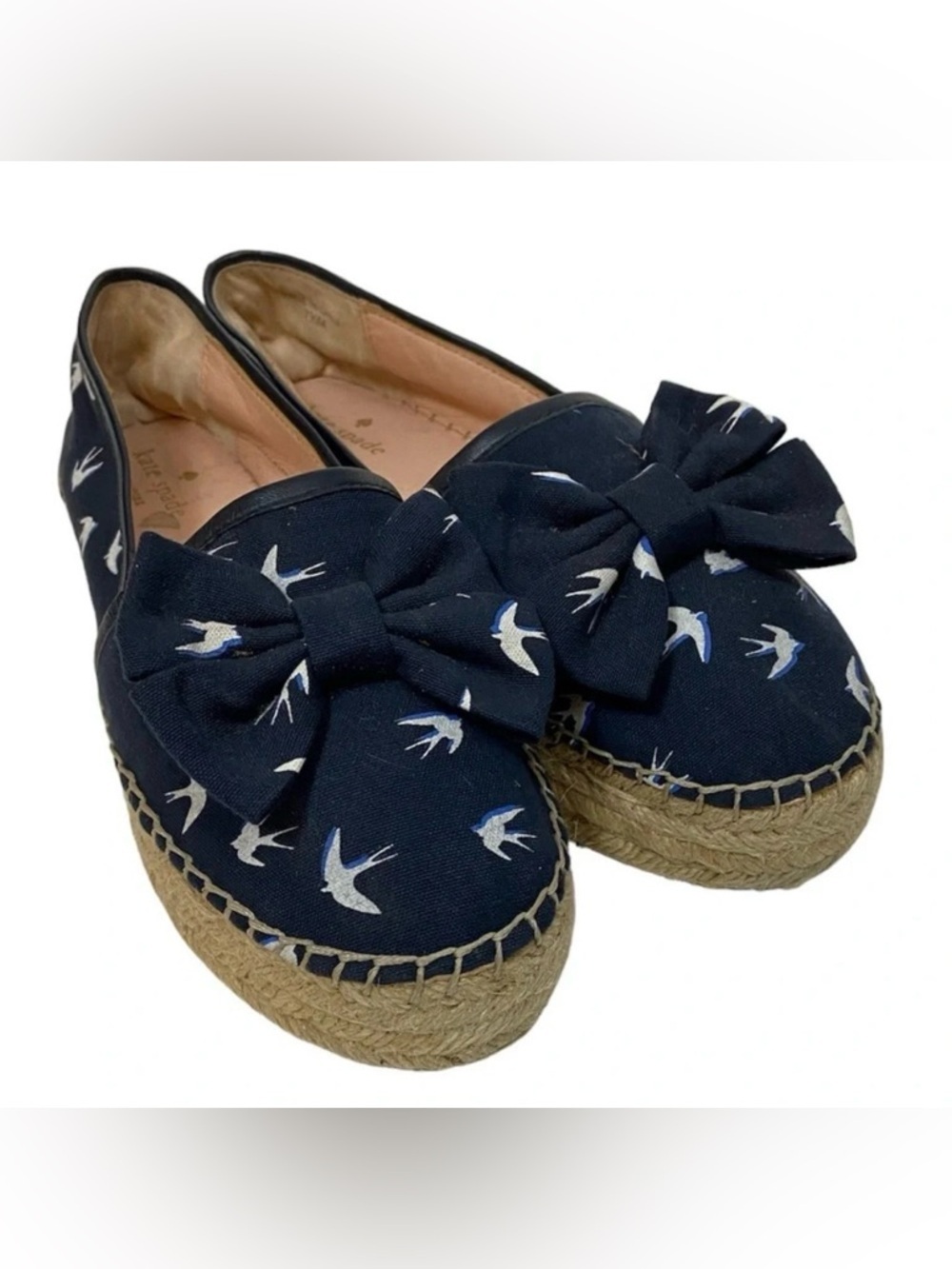 Kate Spade Navy Swallow Bird Bow Platform Espadrilles Size 7.5